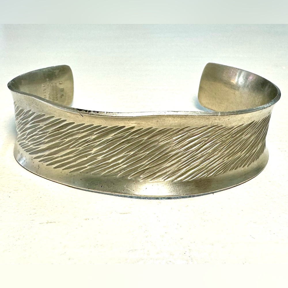Vintage Designer Jorgen Jensen Pewter Denmark Cuff Bangle Bracelet